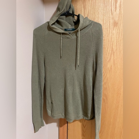 LAUREN RALPH LAUREN Olive Green Waffle Knit Hooded Sweater. Women’s Small. - Picture 2 of 6